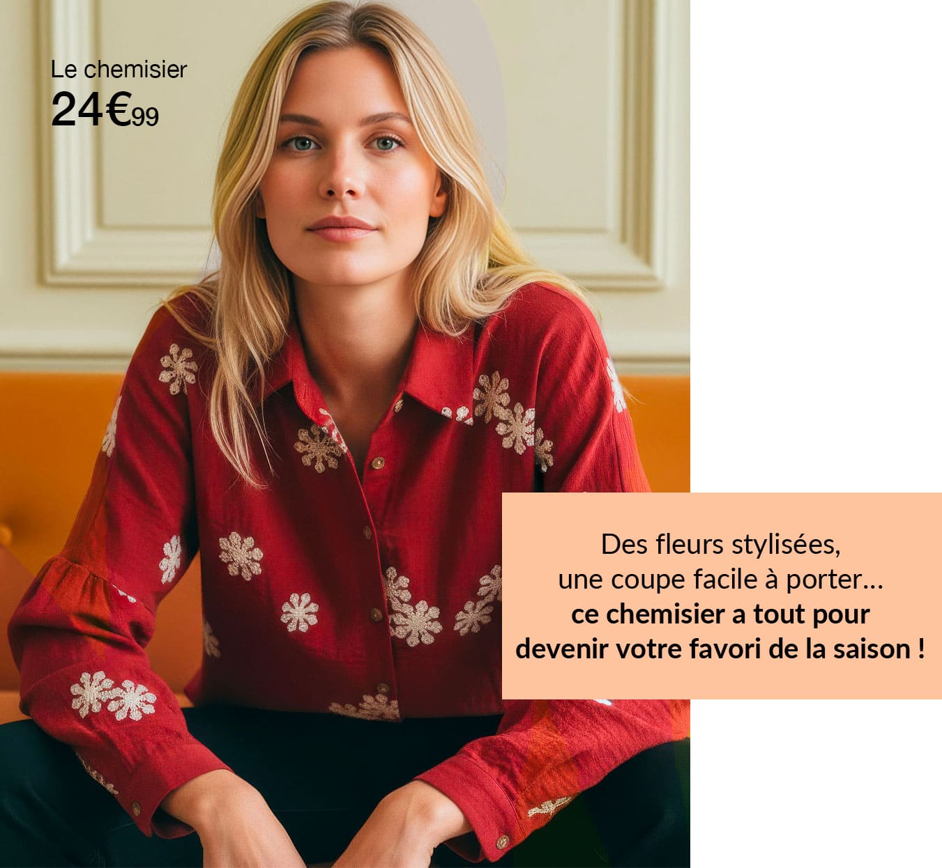 Chemisier avec broderies fleurs stylisées