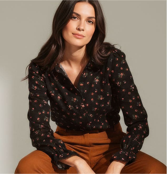 Chemisier velours milleraies motif roses