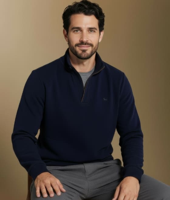 Pull épais jersey de coton, col zippé