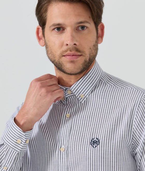 Chemise rayée popeline, col américain