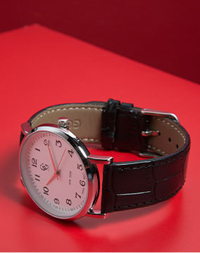  Montre ronde acier inox et cuir façon croco FTI-EX8918 noir