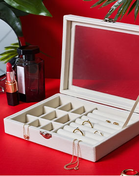  Boite à bijoux bois, couvercle verre 2F CMP-HD0151 creme