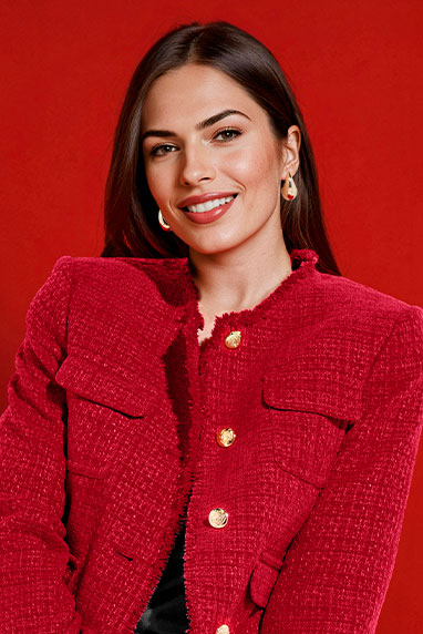  Veste tweed boutonnée frangée sans col TAYANA rouge