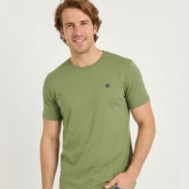 T-shirt col rond brodé manches courtes Kaki
