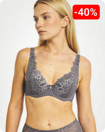 Soutien-gorge avec armatures dentelle et microfibre Gris