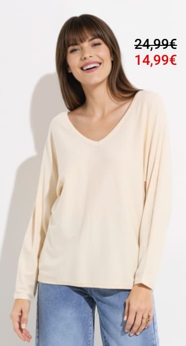 Pull en maille fine avec col V large Ecru