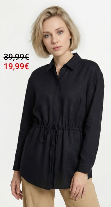 Surchemise boutonnée ceinturée Noir