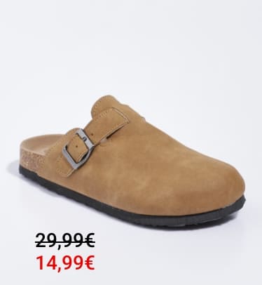 Mules à boucle et semelle anatomique Camel