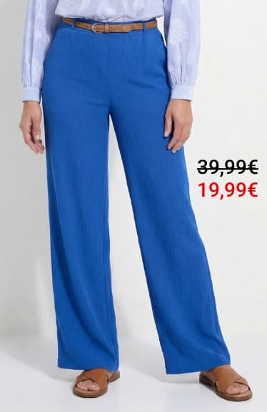 Pantalon taille élastiquée avec ceinture Bleu