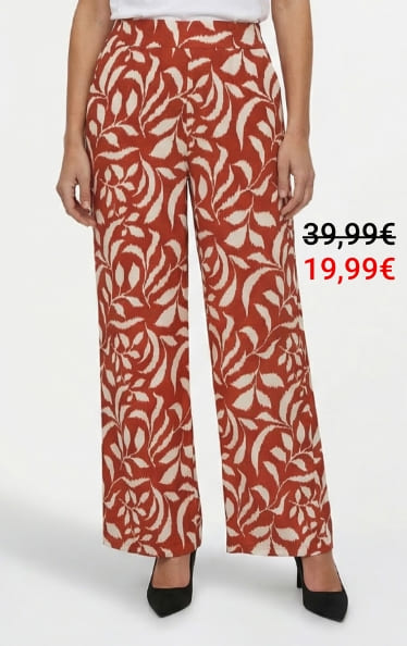 Pantalon fluide bicolore taille élastiquée Tomette et ecru