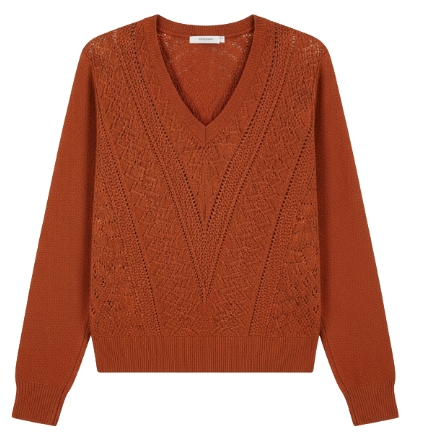 Pull doux col V maille ajourée avec fibres recyclées