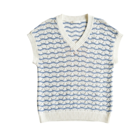 Pull sans manches col V ajouré bicolore