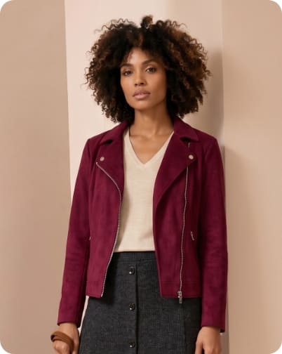 Blouson zippé court tissu suédé