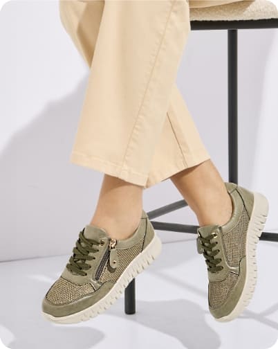 Baskets bi-matière lacées et zippées largeur confort