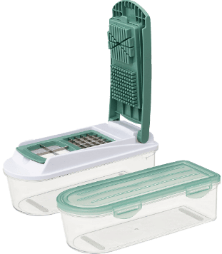Mandoline acier multi découpes 8 grilles Transparent et vert