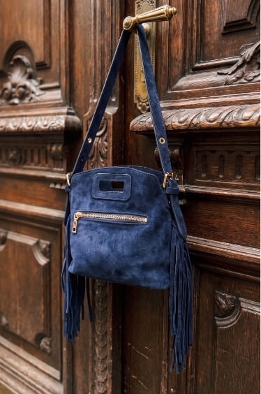 Sac bandoulière à franges, aspect suédé Marine