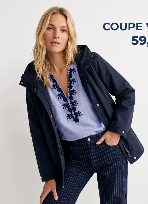 Veste coupe vent imperméable col montant Marine