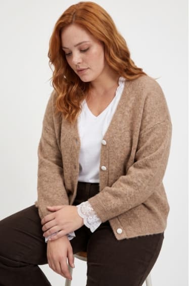 Gilet avec laine et détails dentelle Camel
