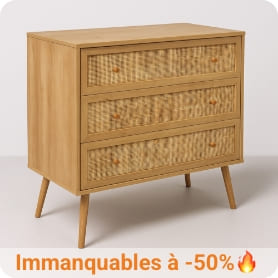 Commode 3 tiroirs, en bois et cannage​